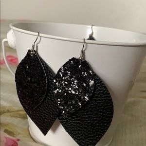 Black Sequin Faux Leather Earrings